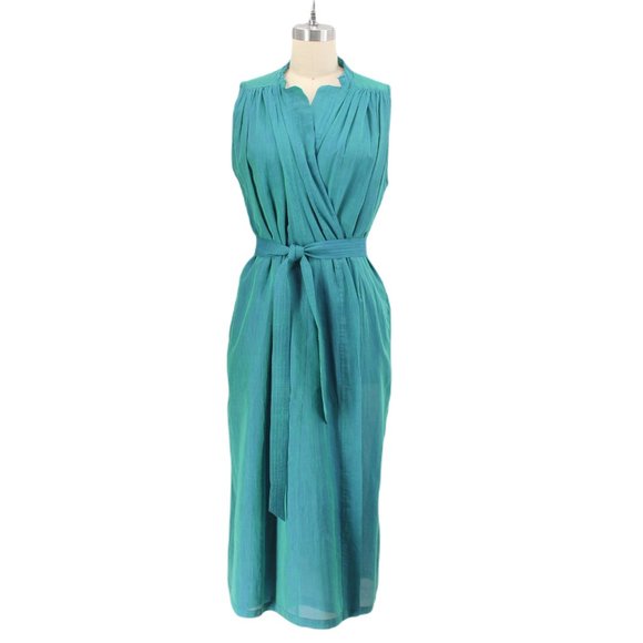 Mii Handwoven Iridescent Silk Cotton Wrap Joe Dress SZ M Blue Green Teal Artisan - Picture 2 of 15